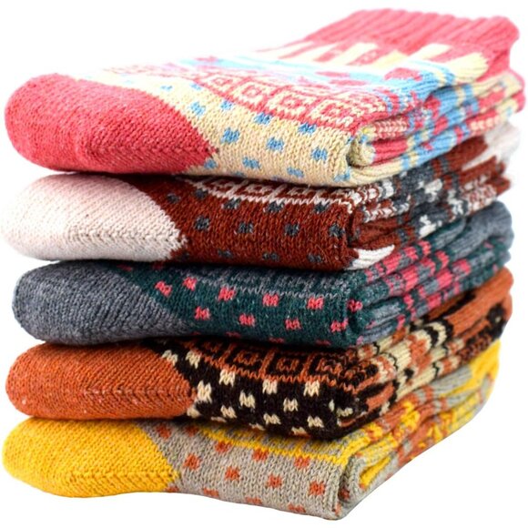 YZKKE 5Pack Womens Q-1 Vintage Winter Soft Warm Thick Cold Knit Wool Crew Sock - Picture 2 of 6